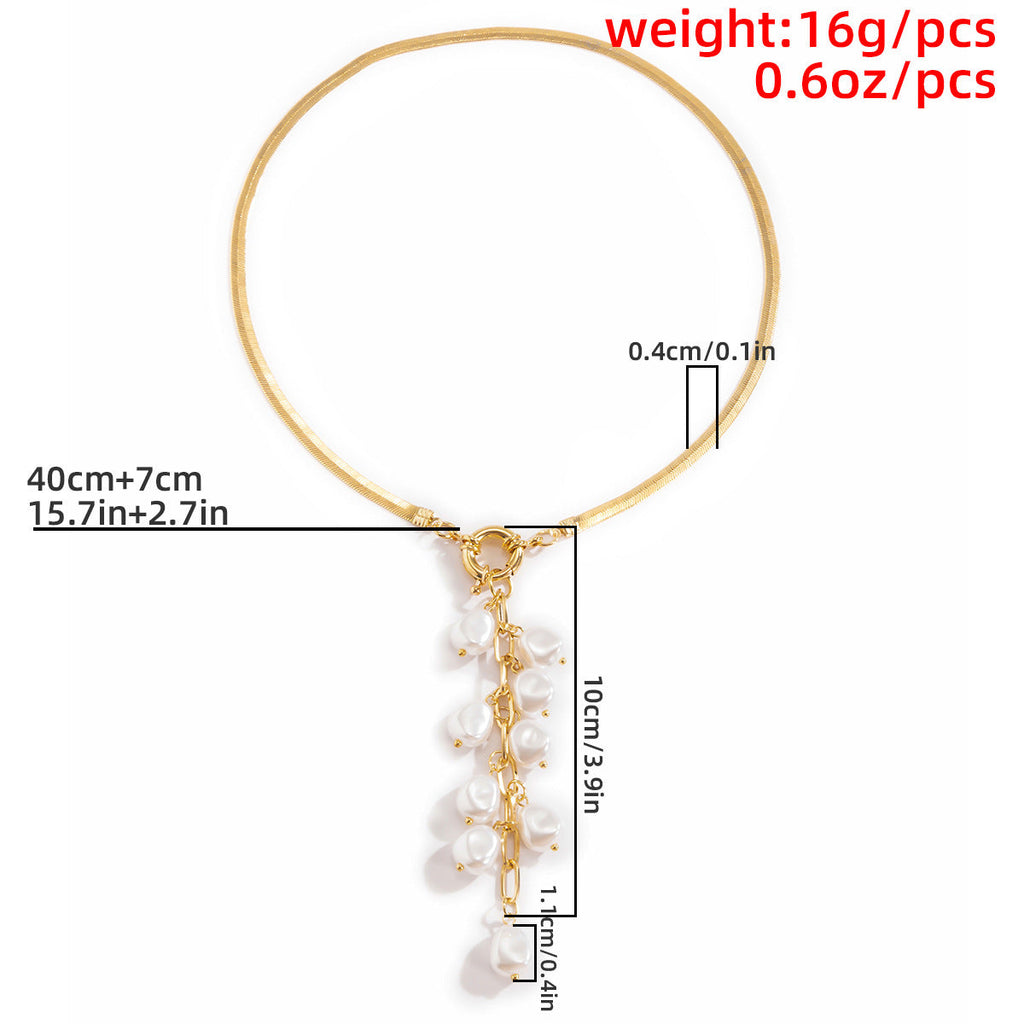 retro rice grain pearl fringe necklace