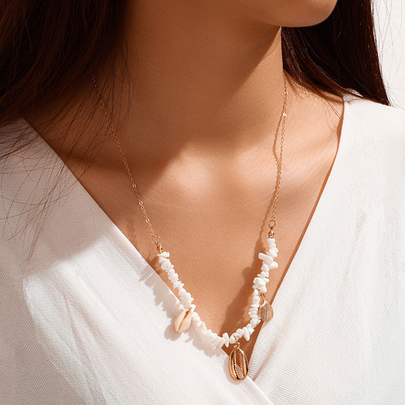 Starfish Shell Stone Pendant Necklace for Women