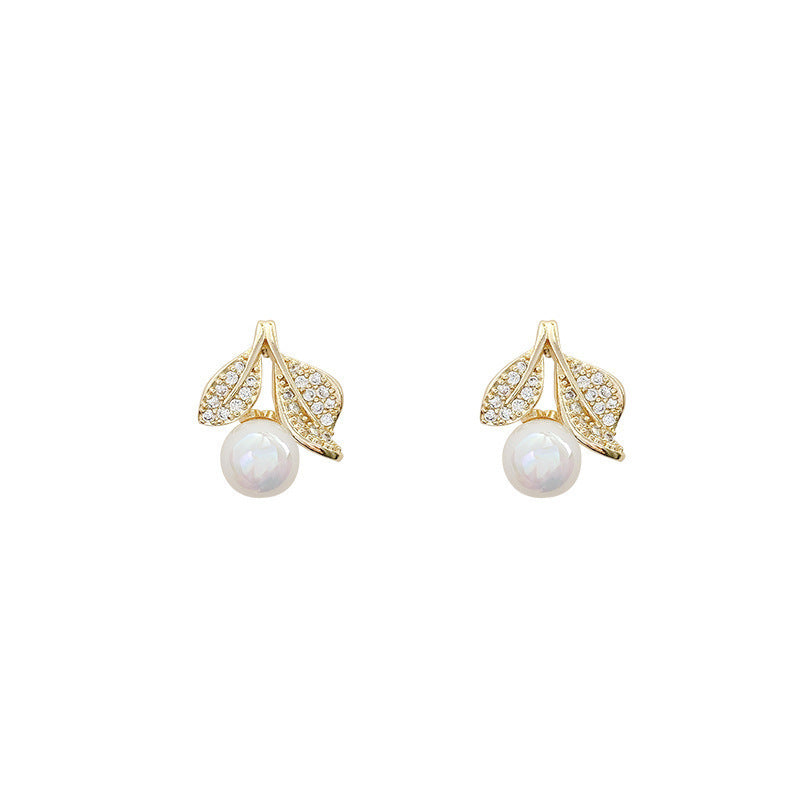 Rhinestone Small Leaf Stud Earrings
