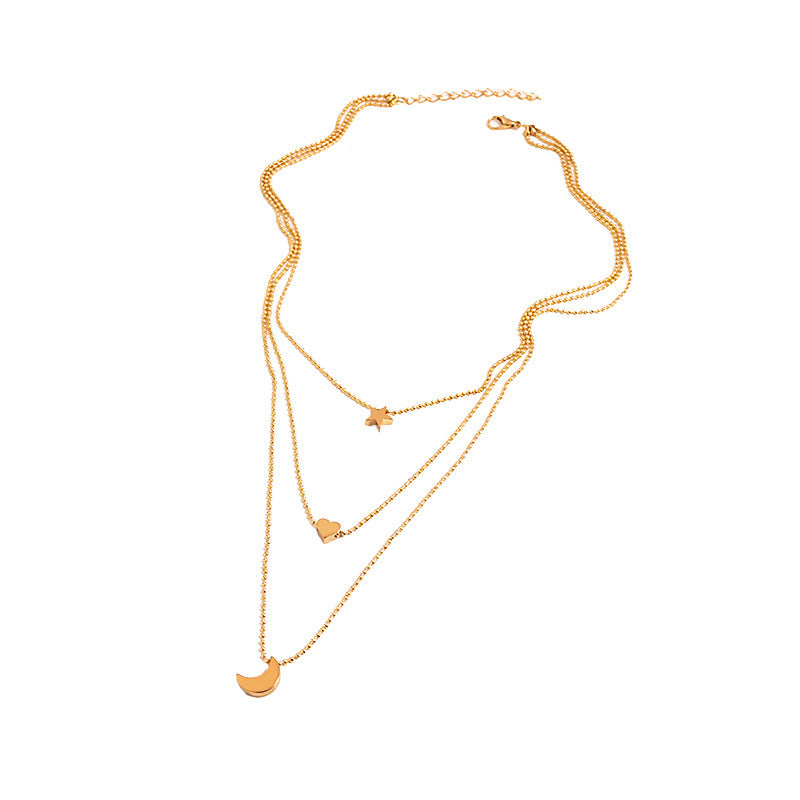 Moon Star Heart Necklace Women Multi Layer Chains Choker Necklace