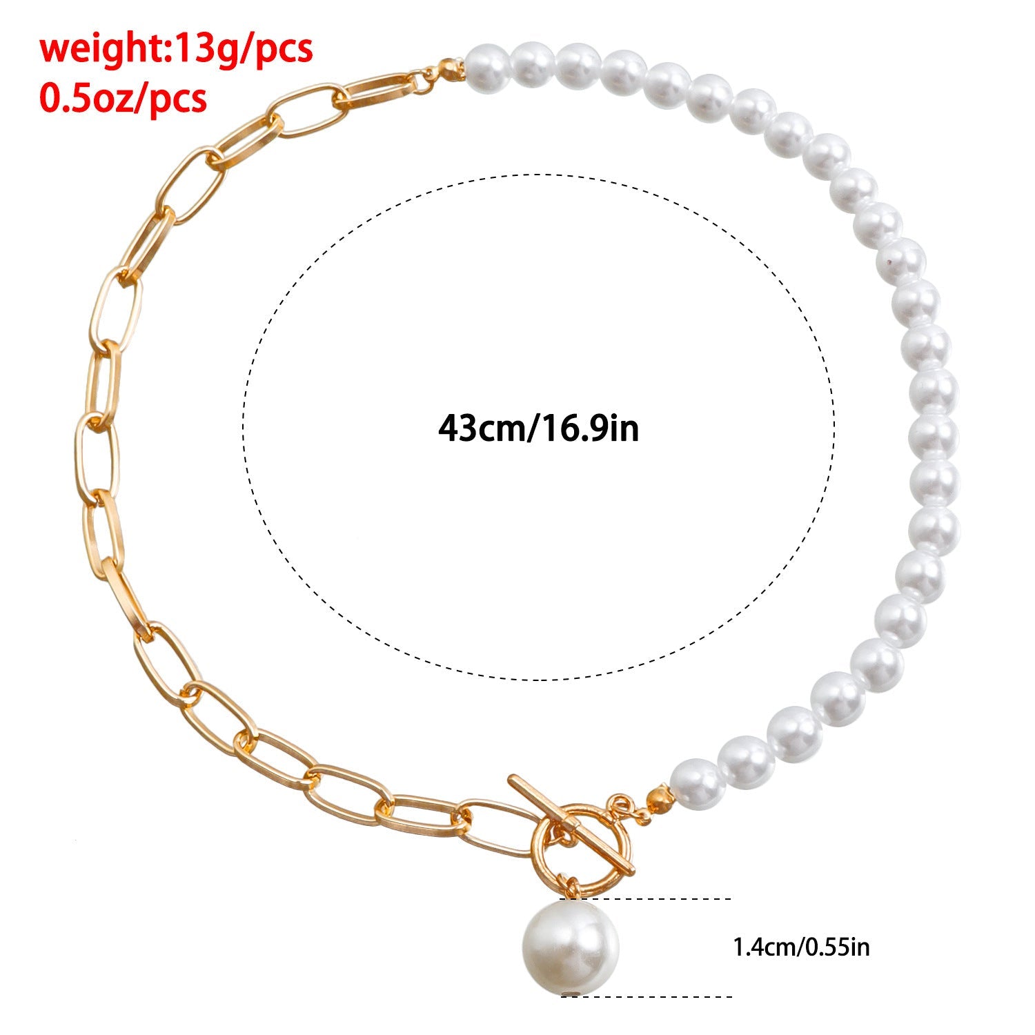 Pearl Necklace Sweater Gold Chain with Toggle Clasp
