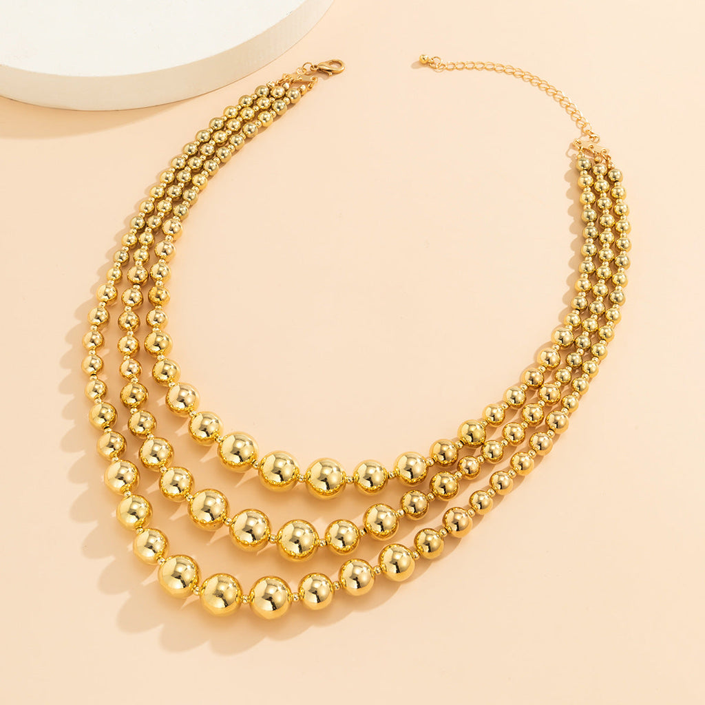 Multi Layer Geometric Gold Bead Necklace Bracelets Earring Set