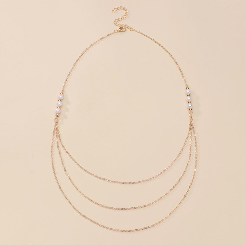 Dainty Multi Layer Chain Baroque Pearl Necklace