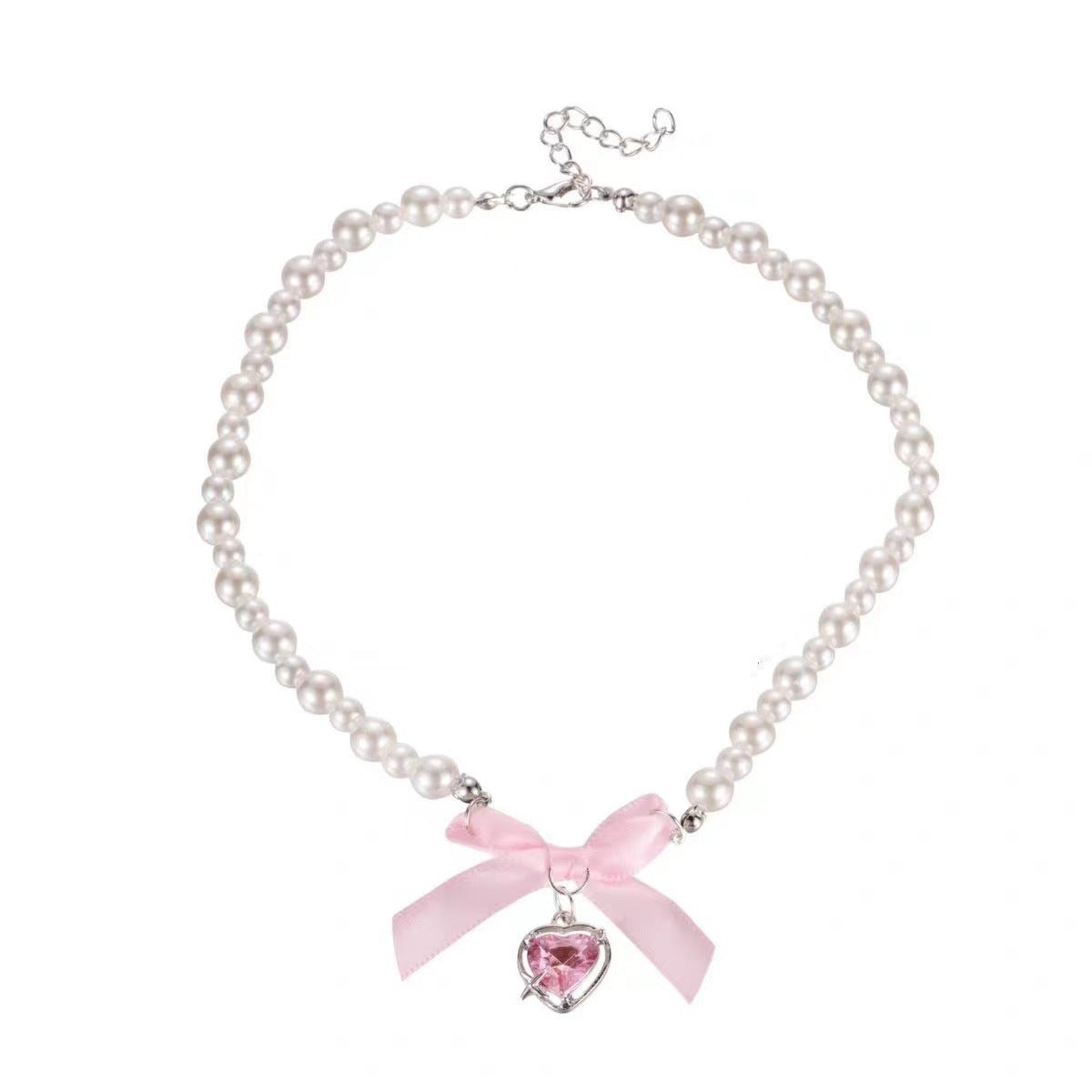 Sweet Love Bow Pearl Necklace Girls