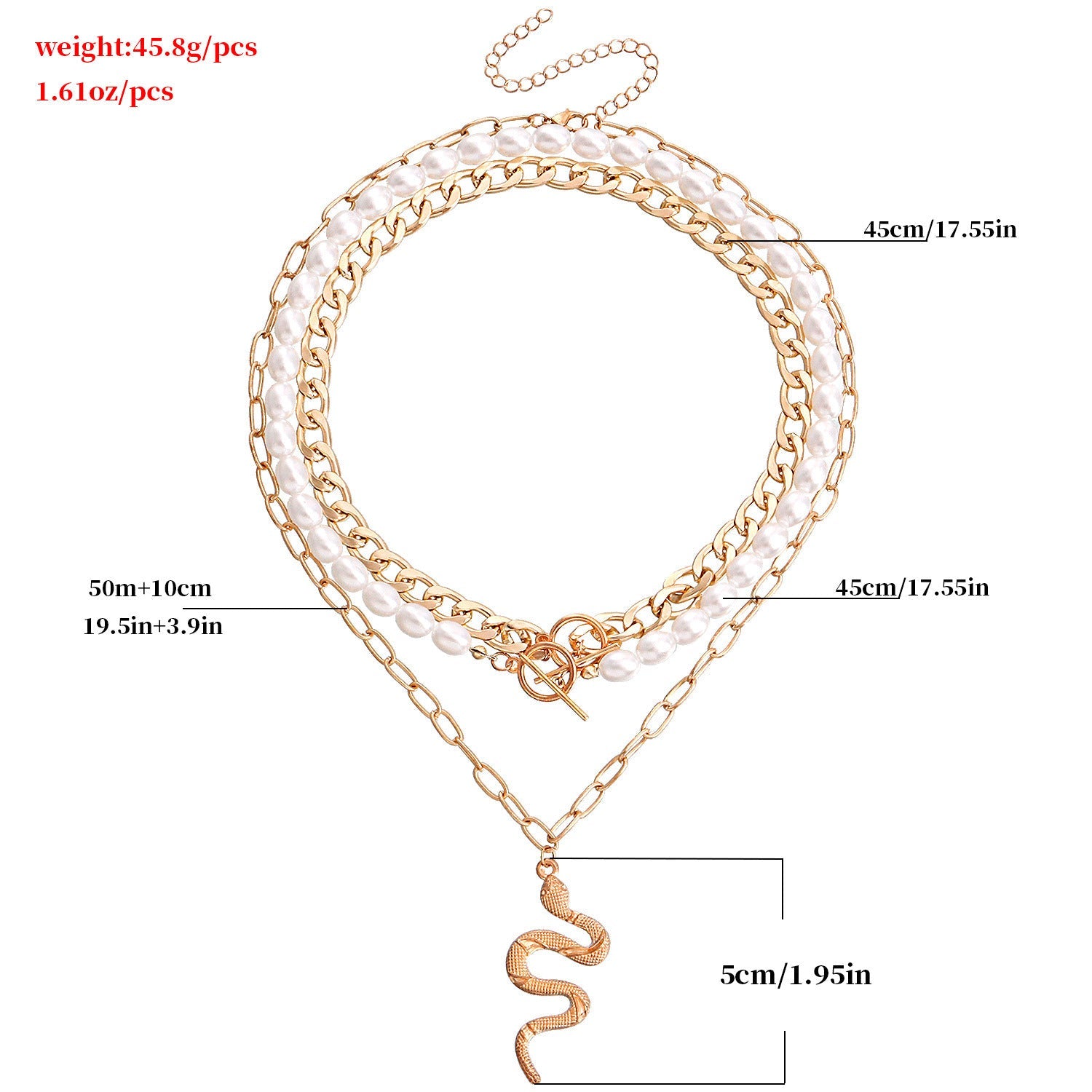 Cuban Chain Multi Layered Gold Snake Pendant Necklace