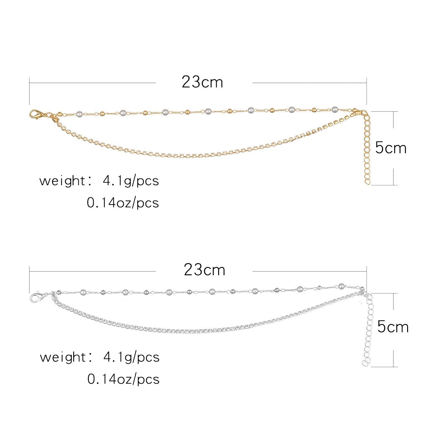 Bohemian Fancy Double Chain Tassel Crystal Anklet Jewelry