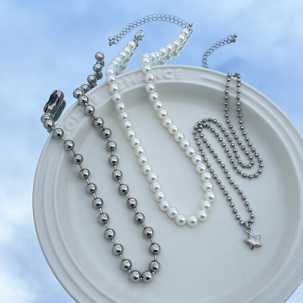 Punk Sweet Cool Multi-layer Pearl Beaded Necklace Star Pendant