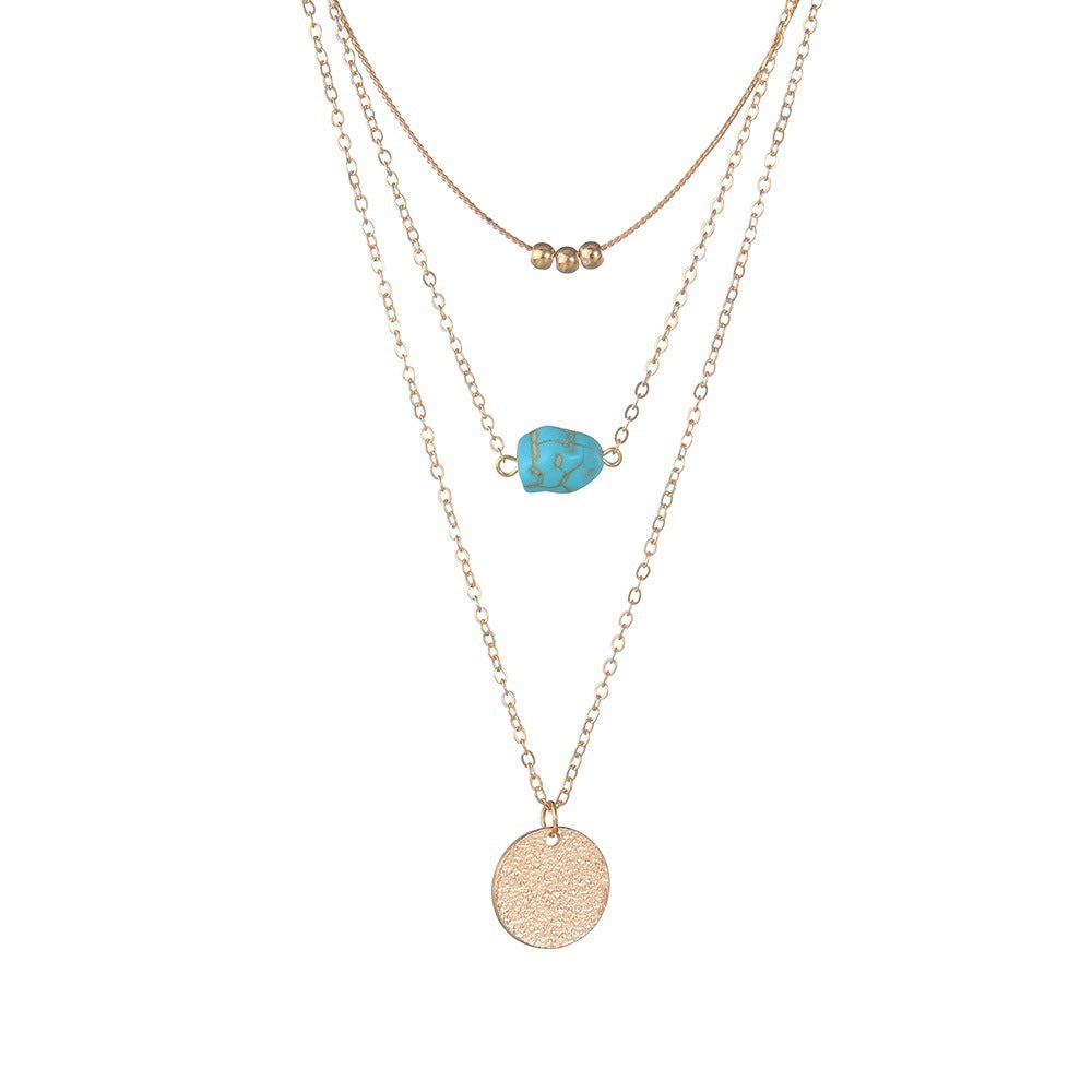 Double-Layer Necklace Water Drop Turquoise Pendant