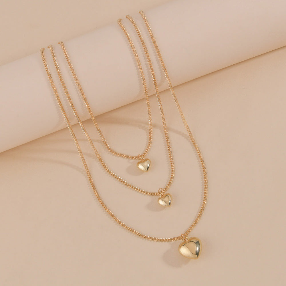 Multi Layers Chain Necklace Metallic Color Heart Pendant