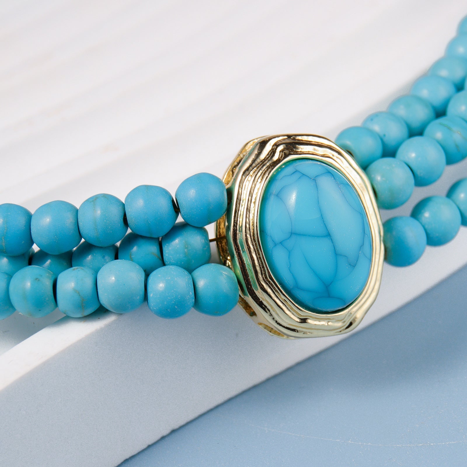 Geometric Beaded Necklace Simple Turquoise Multi-layer