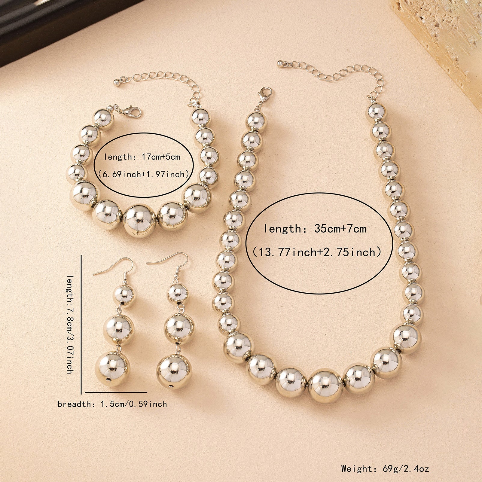 Metallic Beaded necklace Earring Jewelry Set