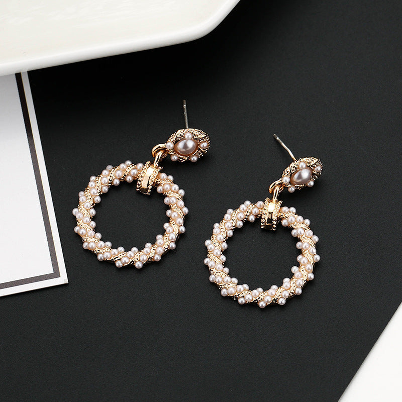 Vintage Round Pearl Pendant Earrings for Women