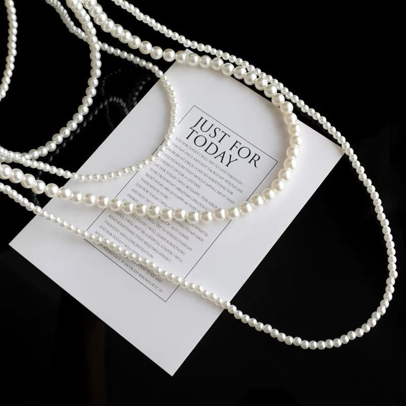 Multilayer Faux Pearl Necklace Long Sweater Chain Necklace for Women Girls Vintage Bridal Jewelry