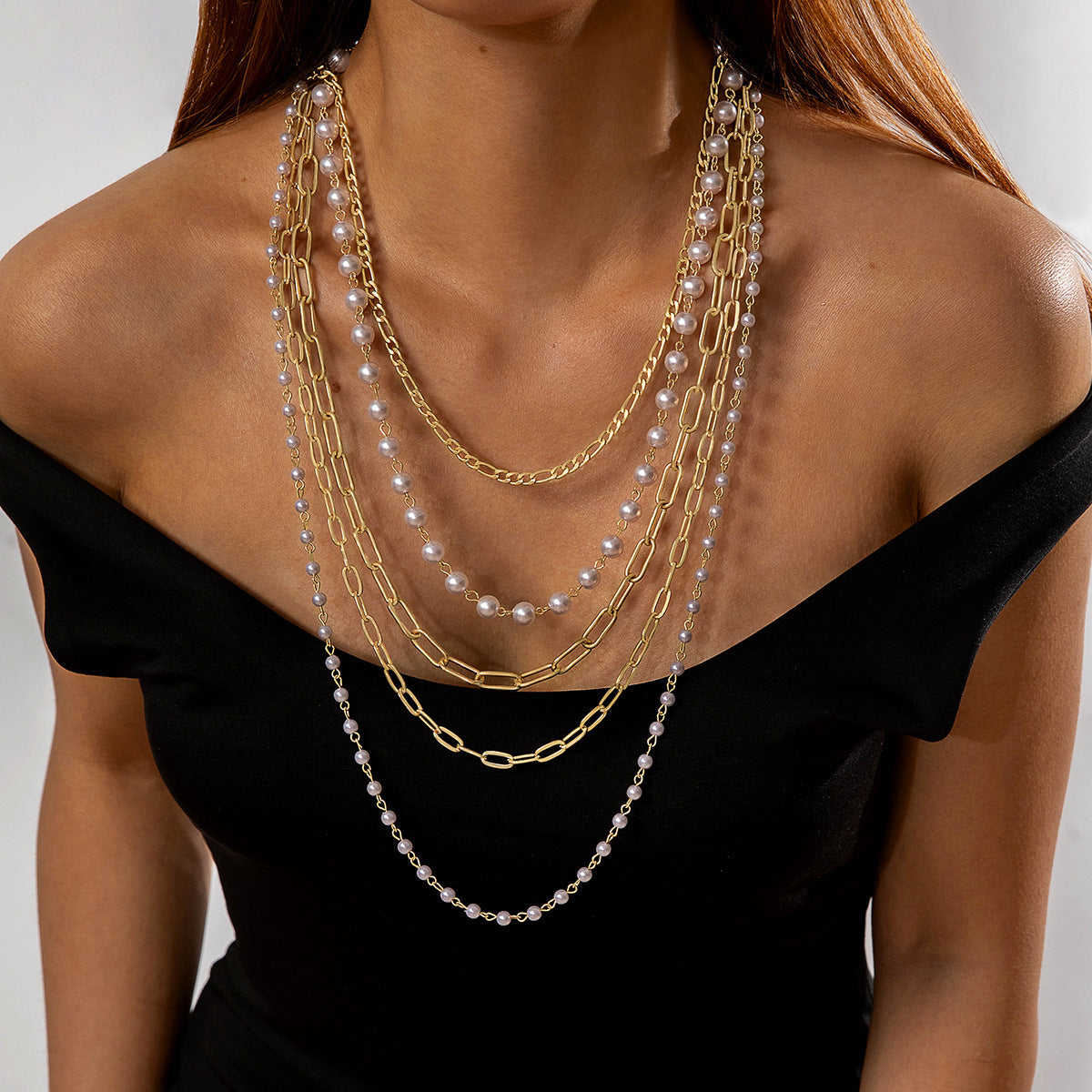 Layer Pearl Necklace Long Chain Necklace