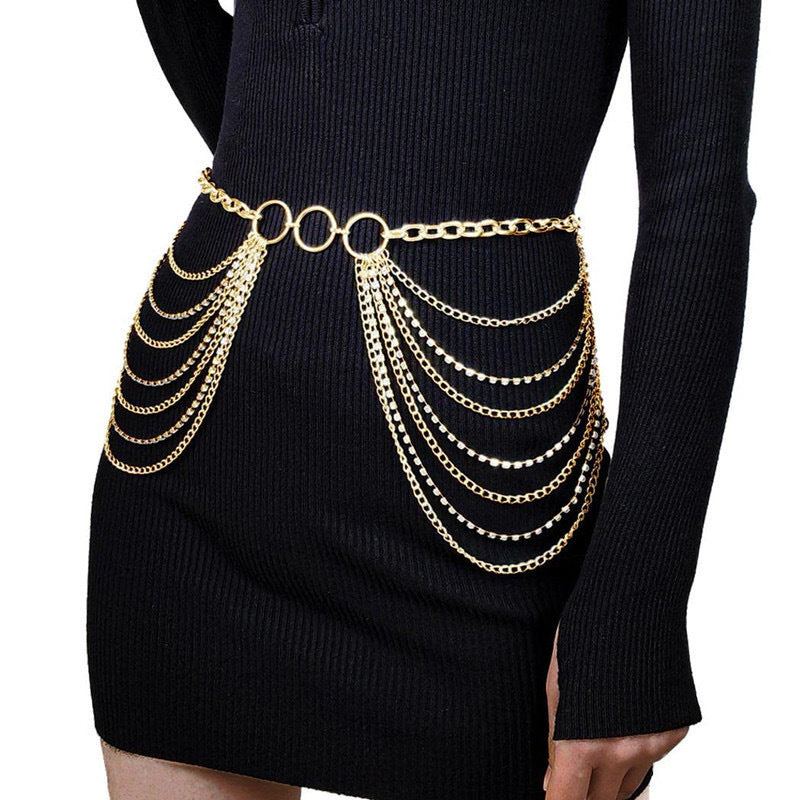 Multi-Layer Alloy Waist Chain Rhinestone Tassel Sexy Bikini Chain