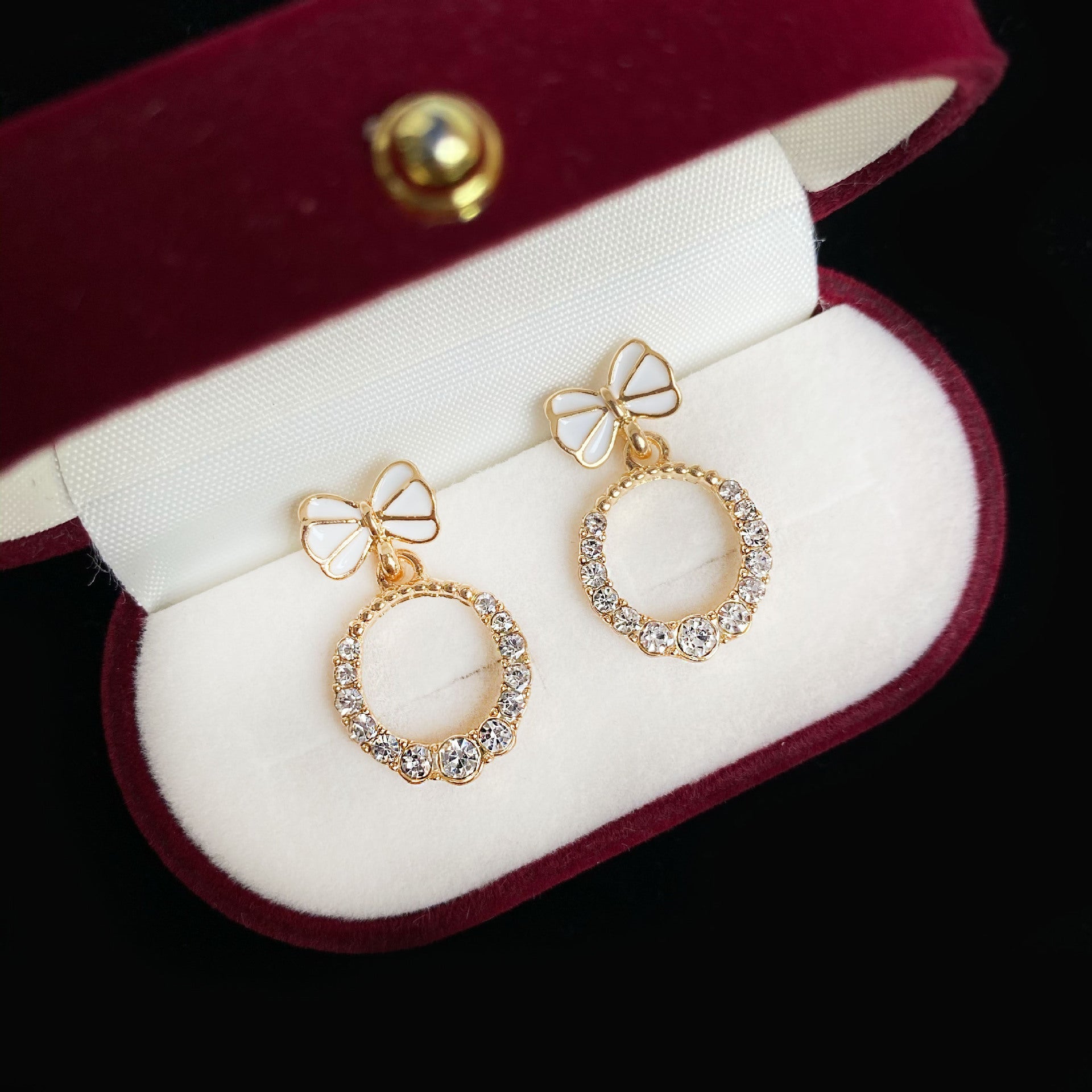 Sweet Bow Crystal Round Circle Earrings