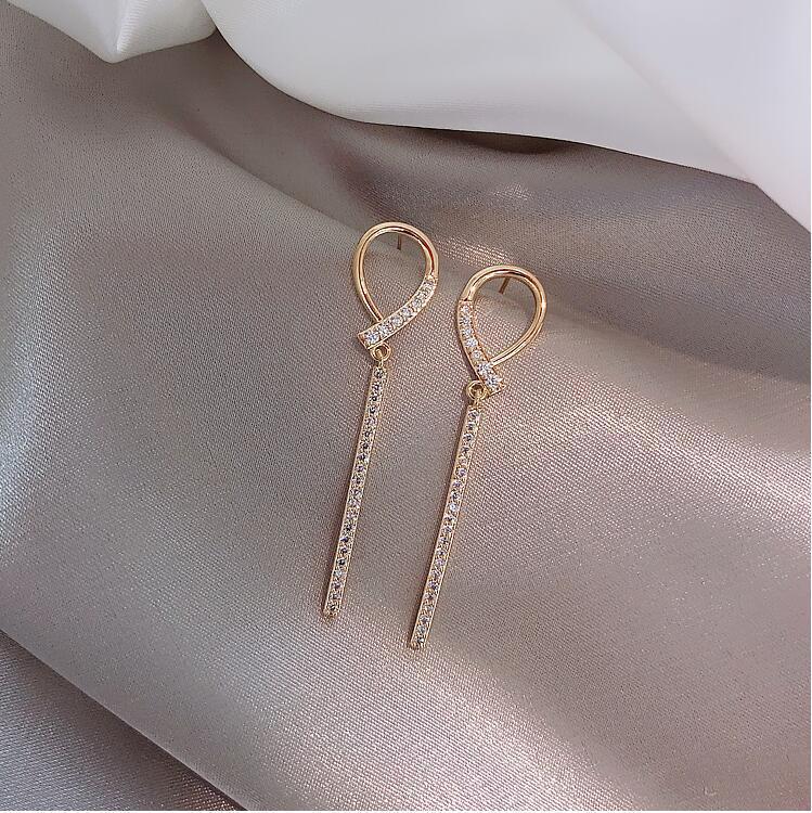 Long Rhinestone Tassel Drop Earrings