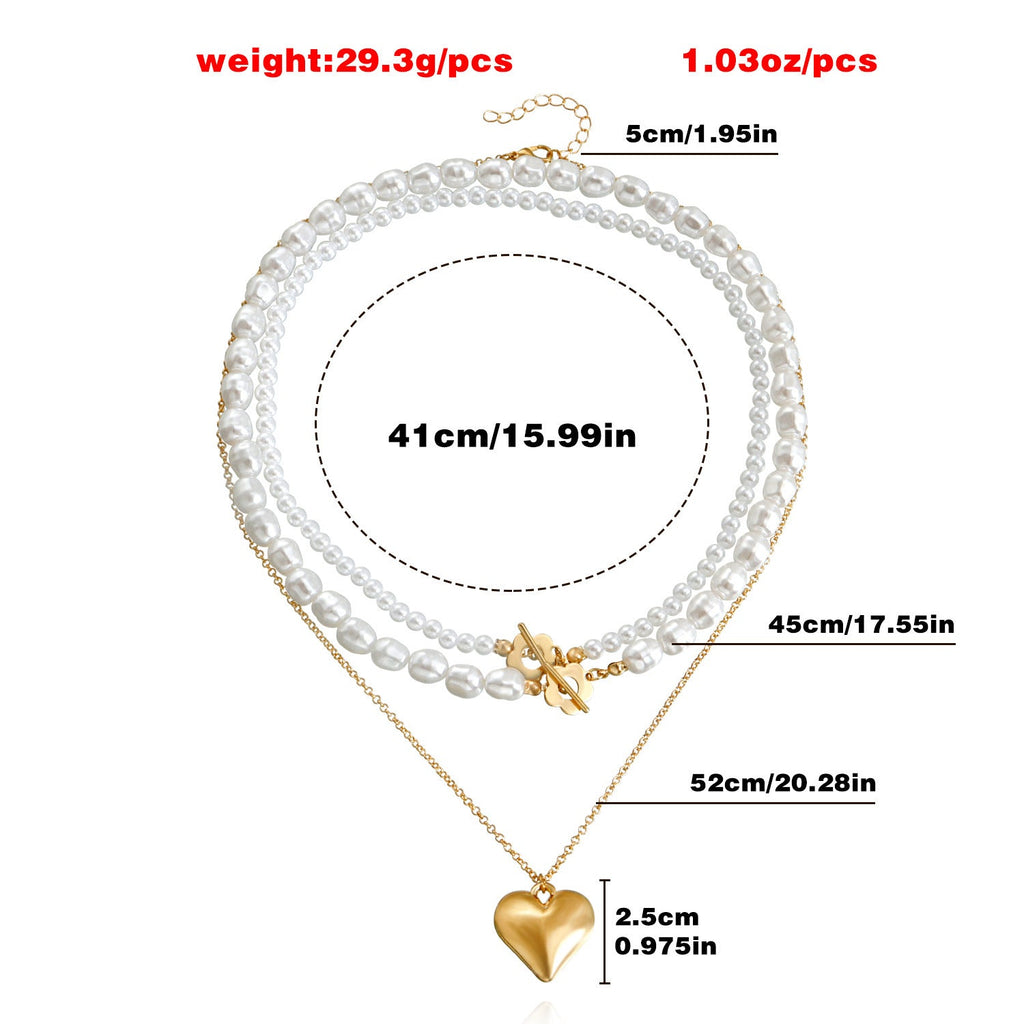 Multi-layer Pearl Necklace Exaggerated Double Layer Gold Heart Pendant Necklace