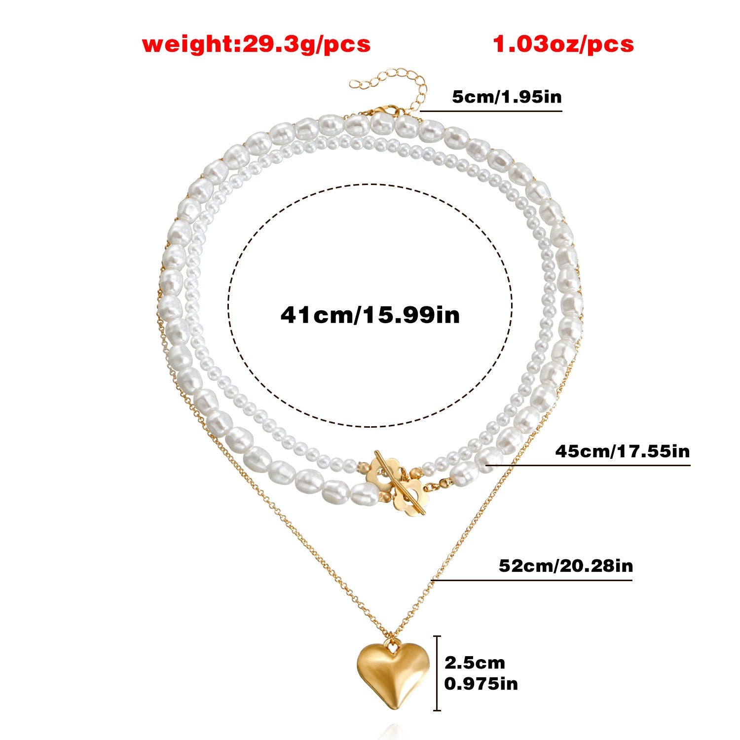 Multi-layer Pearl Necklace Exaggerated Double Layer Gold Heart Pendant Necklace