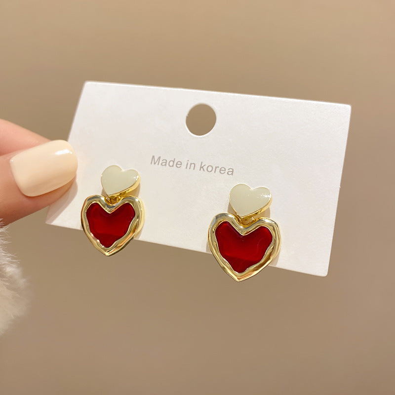 Small Cute Double Heart Stud Earrings