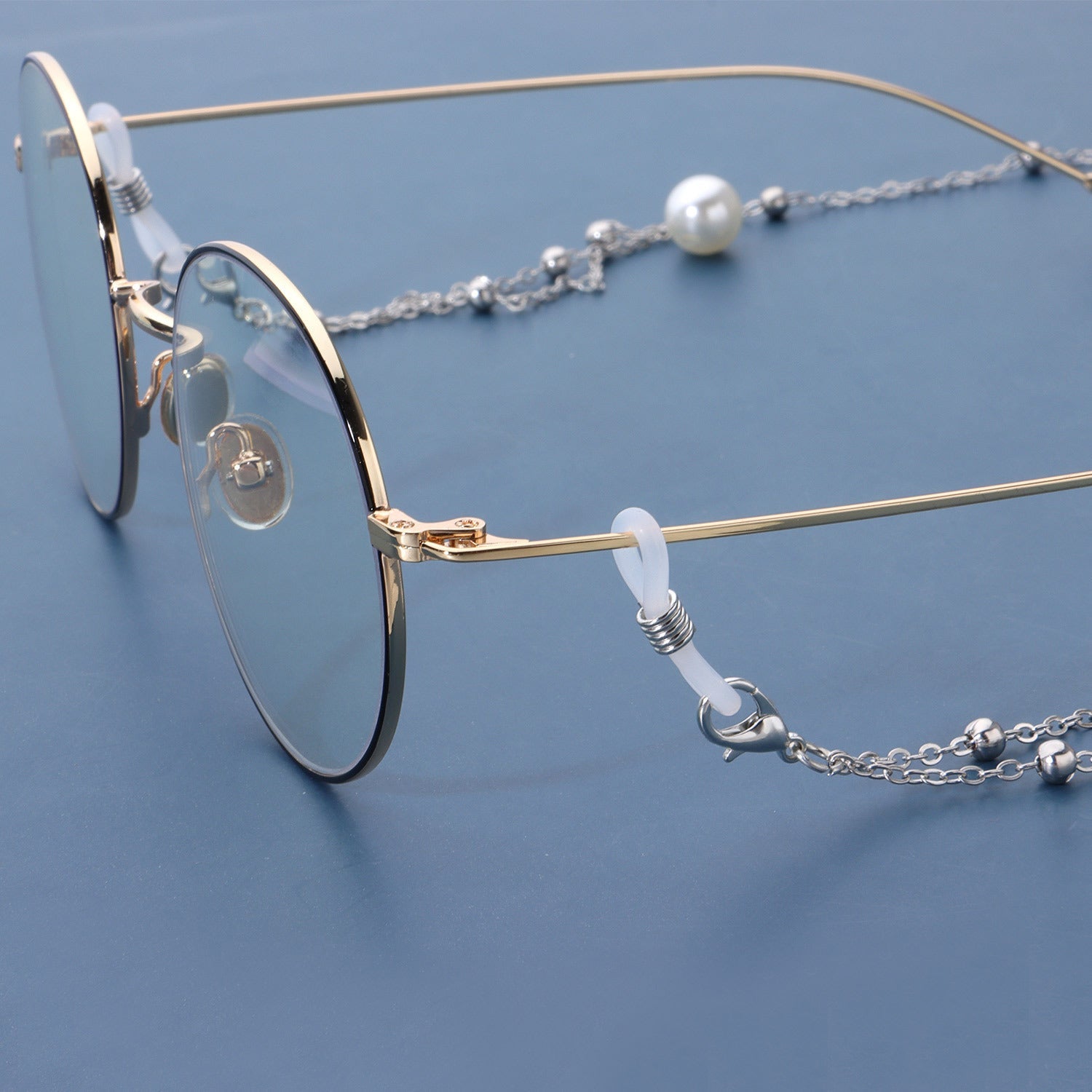 Pearl Tassel Long Glasses Metal Round Bead Chain Face