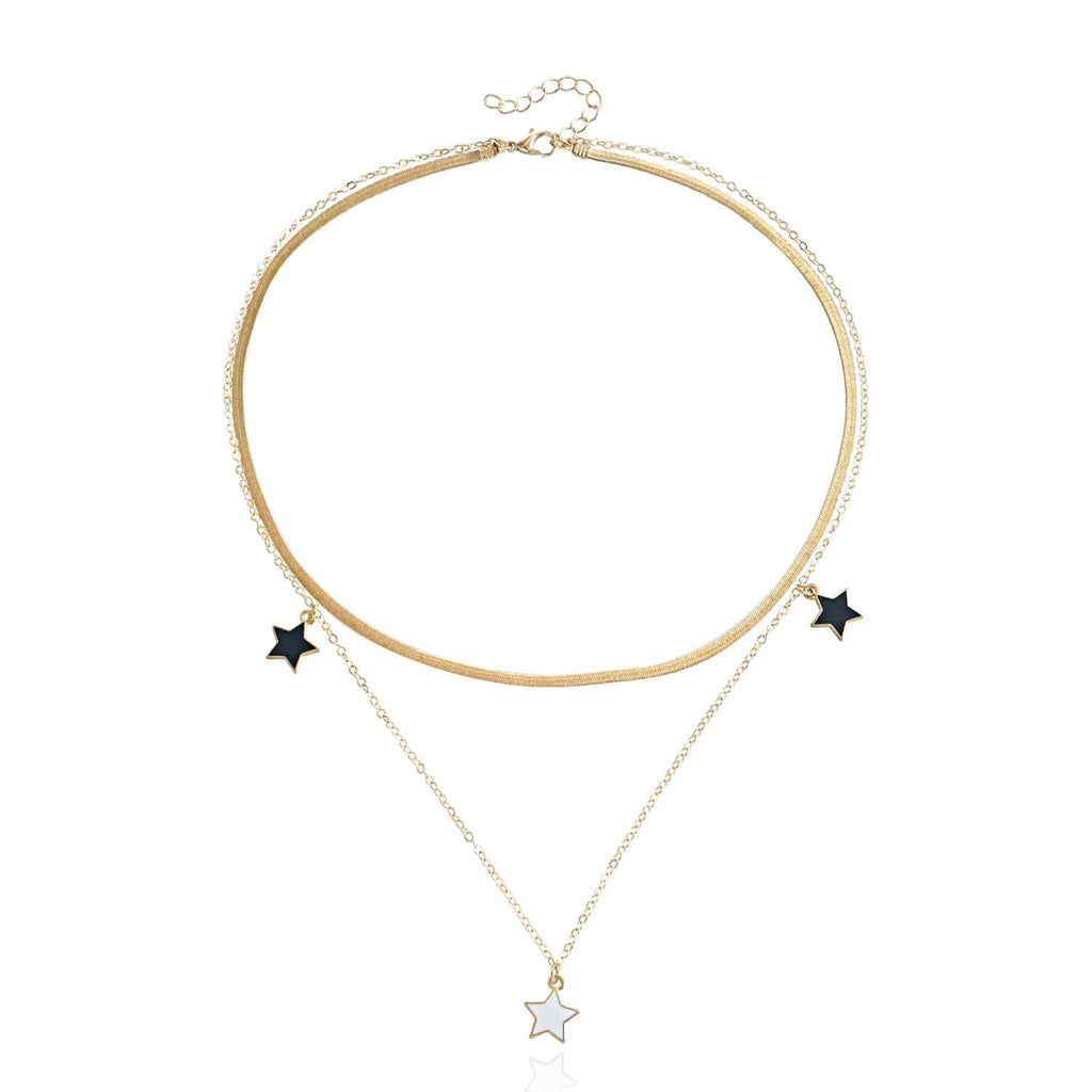 White Black Star Heart Women Necklace