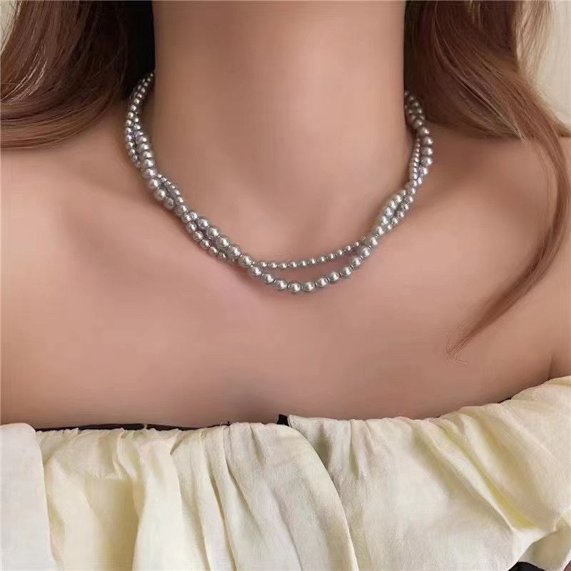 Gray Glass Pearl Necklace Vintage Twisted Pearl Choker