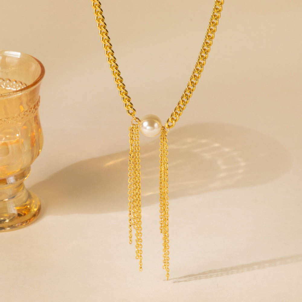 Cuban Link Chain Pearl Charm Necklace