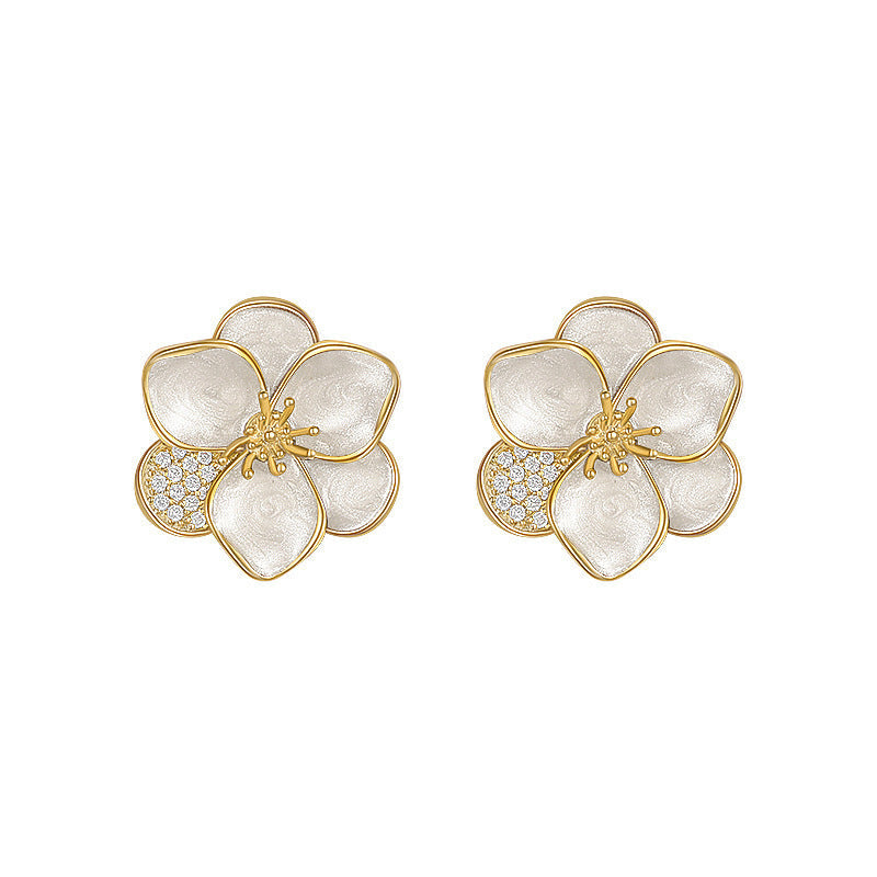 White Enamel Flower Stud Earring