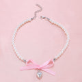 Romantic pink love Bow Pearl Necklace