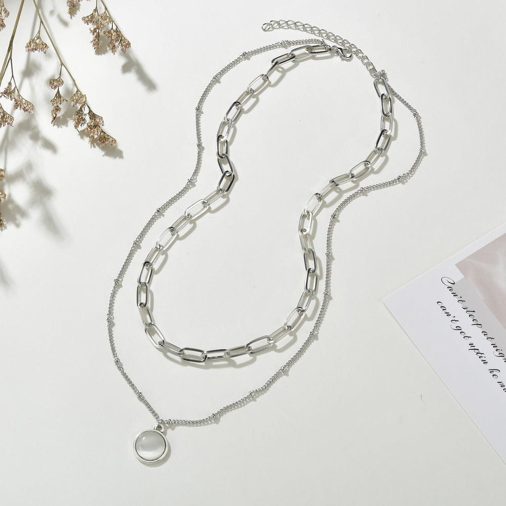 Multi-Layer Chain Opal Pendant Necklace