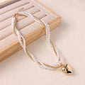 Elegant Vintage Twisted Pearl Beaded Heart Pendant Necklace