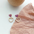 Sweet Heart Earrings Geometric Hollow Love Pearl Earrings