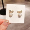 Pearl Rhinestone Bowknot Earrings