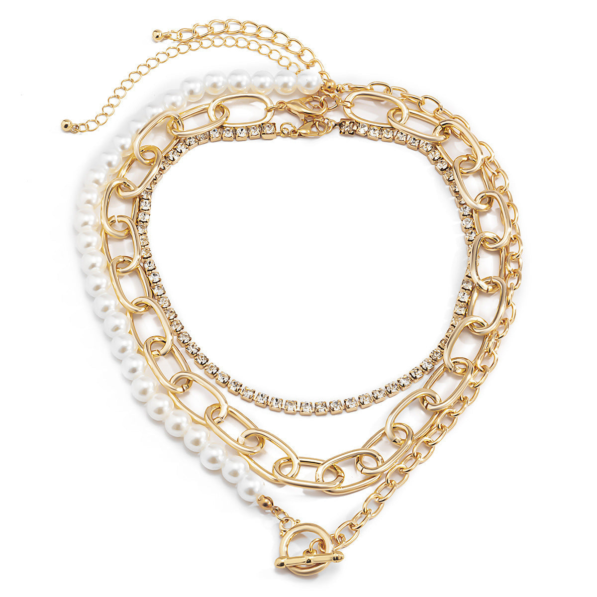 Round Bead Chain Retro Baroque Imitation Pearl Geometric Necklace