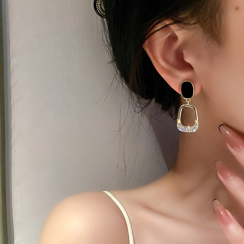 Geometric Rhinestone Square Pendant Earrings